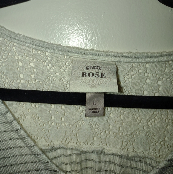 Women's Long Sleeve White/Grey Striped Top, L - Picture 2 of 5